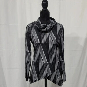 ND New Directions Cowl Neck Top Knit Stretch Long Sleeve Soft Asymmetric Sz L